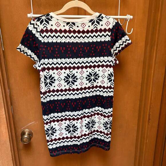 POL Fair Isle Pattern V-Neck Short Sleeve T-Shirt Size S - Picture 2 of 3